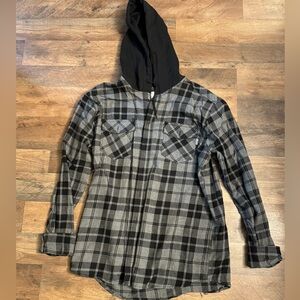 Hurley Black and Gray Plaid Hooded Shirt